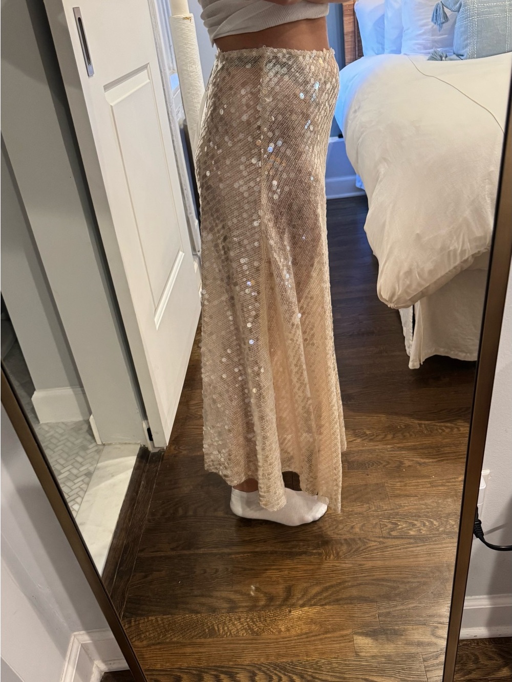 Zara Viral Sequin Crochet Midi Skirt Bridal Euro Summer M - Picture 4 of 5